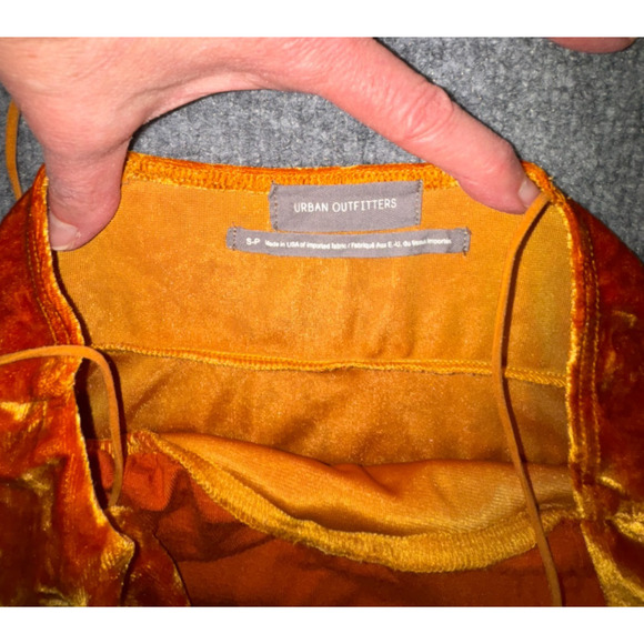 Urban Outfitters Crushed Velvet Bodycon Mini Dress Ruched Bust Burnt Orange S - Picture 9 of 9